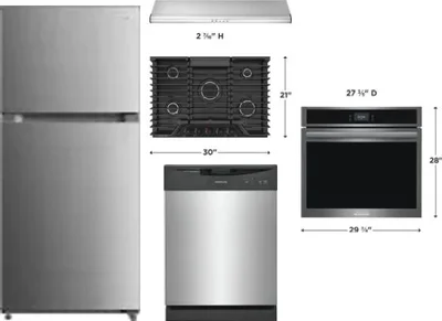 5 Piece Package Includes Refrigerator, Cooktop, Wall Oven, Hood And Dishwasher