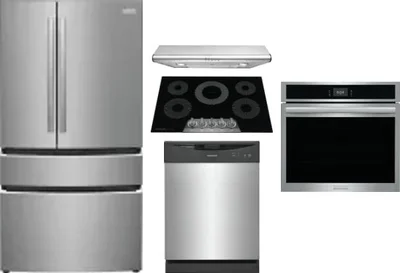 5 Piece Package Includes Refrigerator, Cooktop, Wall Oven, Hood And Dishwasher