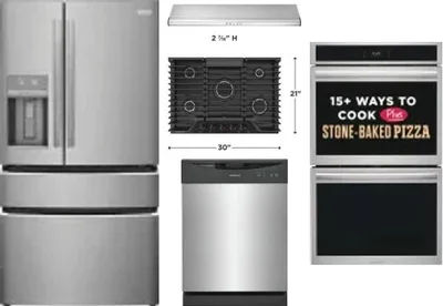 5 Piece Package Includes Refrigerator, Cooktop, Wall Oven, Hood And Dishwasher