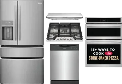 5 Piece Package Includes Refrigerator, Cooktop, Wall Oven, Hood And Dishwasher
