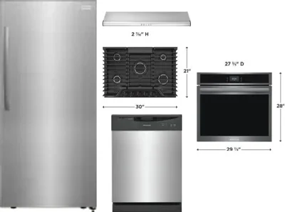 5 Piece Package Includes Refrigerator, Cooktop, Wall Oven, Hood And Dishwasher