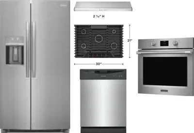 5 Piece Package Includes Refrigerator, Cooktop, Wall Oven, Hood And Dishwasher
