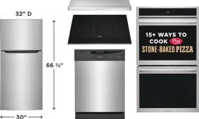 5 Piece Package Includes Refrigerator, Cooktop, Wall Oven, Hood And Dishwasher