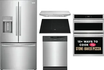 5 Piece Package Includes Refrigerator, Cooktop, Wall Oven, Hood And Dishwasher