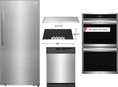 5 Piece Package Includes Refrigerator, Cooktop, Wall Oven, Hood And Dishwasher