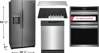 5 Piece Package Includes Refrigerator, Cooktop, Wall Oven, Hood And Dishwasher