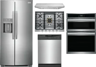 5 Piece Package Includes Refrigerator, Cooktop, Wall Oven, Hood And Dishwasher