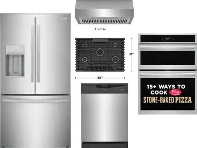 5 Piece Package Includes Refrigerator, Cooktop, Wall Oven, Hood And Dishwasher
