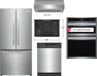 5 Piece Package Includes Refrigerator, Cooktop, Wall Oven, Hood And Dishwasher