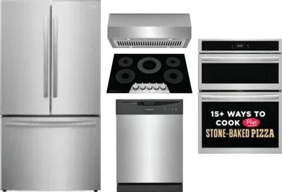 5 Piece Package Includes Refrigerator, Cooktop, Wall Oven, Hood And Dishwasher