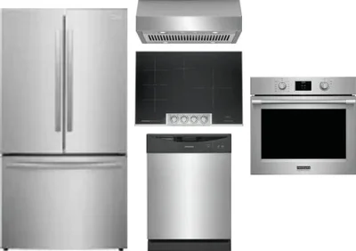 5 Piece Package Includes Refrigerator, Cooktop, Wall Oven, Hood And Dishwasher