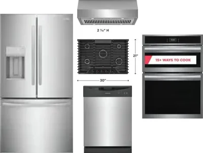 5 Piece Package Includes Refrigerator, Cooktop, Wall Oven, Hood And Dishwasher