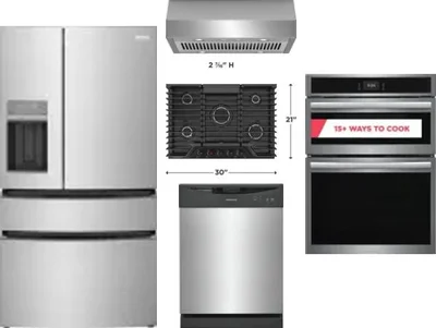 5 Piece Package Includes Refrigerator, Cooktop, Wall Oven, Hood And Dishwasher