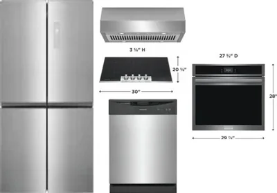 5 Piece Package Includes Refrigerator, Cooktop, Wall Oven, Hood And Dishwasher