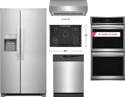 5 Piece Package Includes Refrigerator, Cooktop, Wall Oven, Hood And Dishwasher