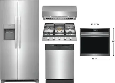 5 Piece Package Includes Refrigerator, Cooktop, Wall Oven, Hood And Dishwasher