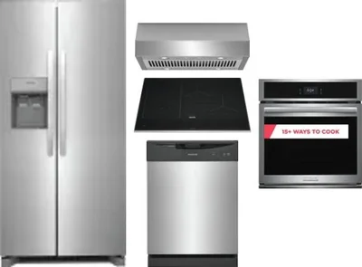 5 Piece Package Includes Refrigerator, Cooktop, Wall Oven, Hood And Dishwasher