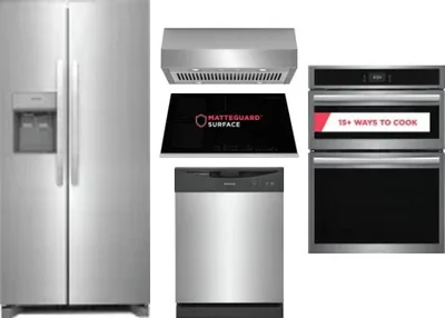 5 Piece Package Includes Refrigerator, Cooktop, Wall Oven, Hood And Dishwasher