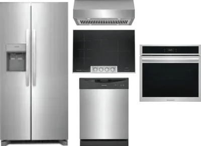 5 Piece Package Includes Refrigerator, Cooktop, Wall Oven, Hood And Dishwasher
