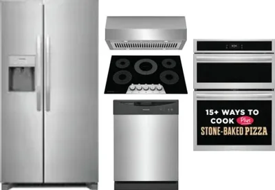 5 Piece Package Includes Refrigerator, Cooktop, Wall Oven, Hood And Dishwasher