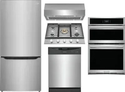 5 Piece Package Includes Refrigerator, Cooktop, Wall Oven, Hood And Dishwasher