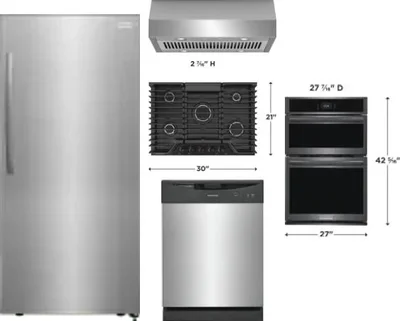 5 Piece Package Includes Refrigerator, Cooktop, Wall Oven, Hood And Dishwasher