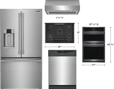 5 Piece Package Includes Refrigerator, Cooktop, Wall Oven, Hood And Dishwasher