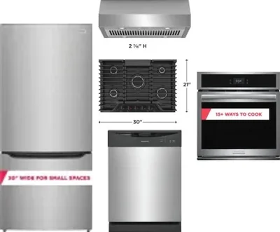 5 Piece Package Includes Refrigerator, Cooktop, Wall Oven, Hood And Dishwasher