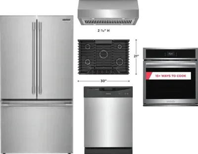 5 Piece Package Includes Refrigerator, Cooktop, Wall Oven, Hood And Dishwasher