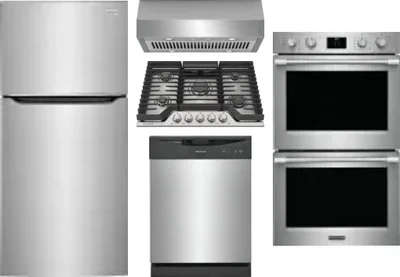 5 Piece Package Includes Refrigerator, Cooktop, Wall Oven, Hood And Dishwasher