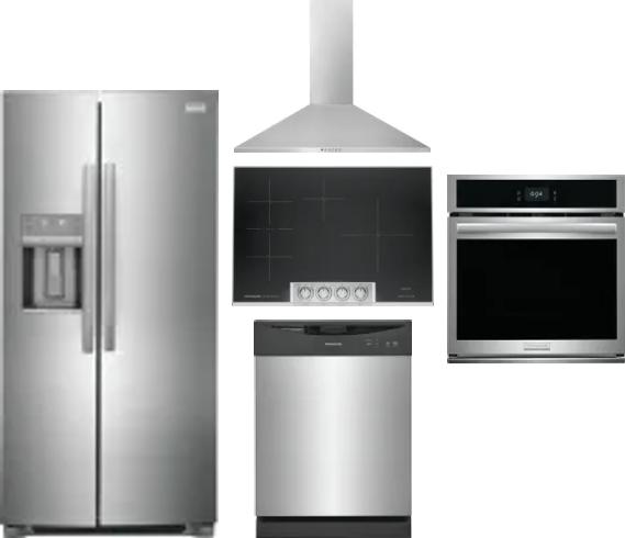 5 Piece Package Includes Refrigerator, Cooktop, Wall Oven, Hood And Dishwasher