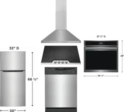 5 Piece Package Includes Refrigerator, Cooktop, Wall Oven, Hood And Dishwasher