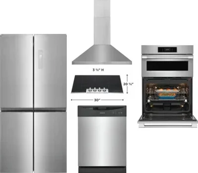 5 Piece Package Includes Refrigerator, Cooktop, Wall Oven, Hood And Dishwasher