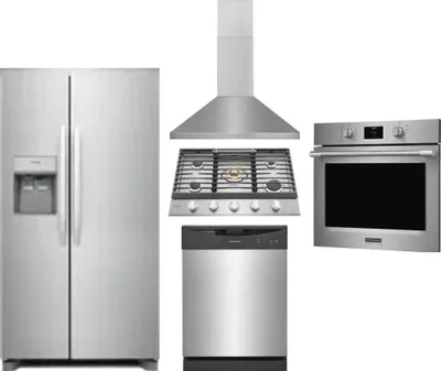 5 Piece Package Includes Refrigerator, Cooktop, Wall Oven, Hood And Dishwasher