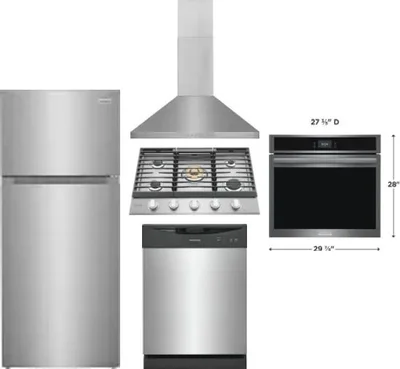 5 Piece Package Includes Refrigerator, Cooktop, Wall Oven, Hood And Dishwasher