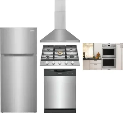 5 Piece Package Includes Refrigerator, Cooktop, Wall Oven, Hood And Dishwasher