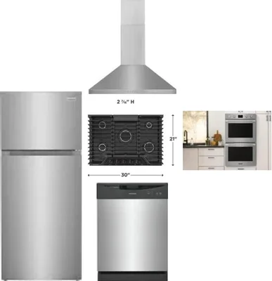 5 Piece Package Includes Refrigerator, Cooktop, Wall Oven, Hood And Dishwasher