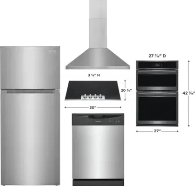 5 Piece Package Includes Refrigerator, Cooktop, Wall Oven, Hood And Dishwasher