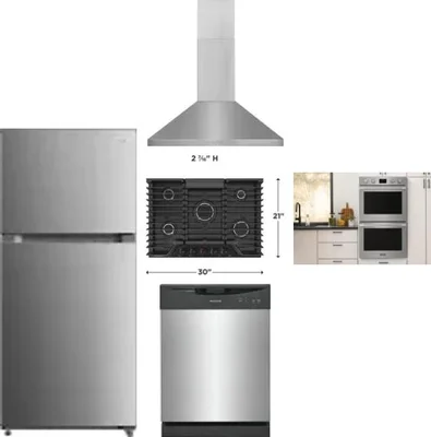 5 Piece Package Includes Refrigerator, Cooktop, Wall Oven, Hood And Dishwasher