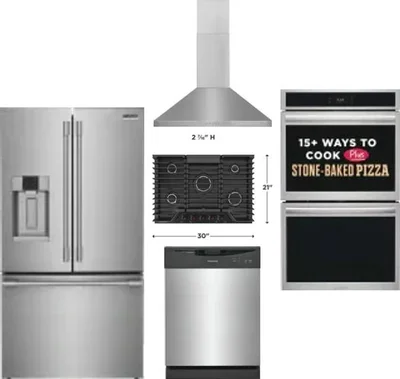 5 Piece Package Includes Refrigerator, Cooktop, Wall Oven, Hood And Dishwasher