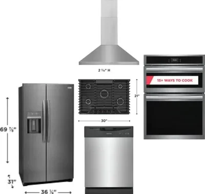 5 Piece Package Includes Refrigerator, Cooktop, Wall Oven, Hood And Dishwasher