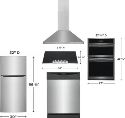 5 Piece Package Includes Refrigerator, Cooktop, Wall Oven, Hood And Dishwasher