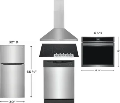 5 Piece Package Includes Refrigerator, Cooktop, Wall Oven, Hood And Dishwasher