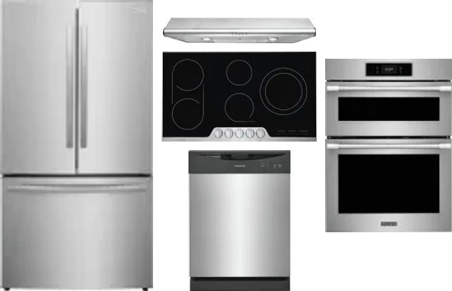 5 Piece Package Includes Refrigerator, Cooktop, Wall Oven, Hood And Dishwasher