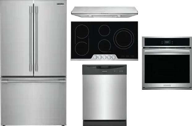 5 Piece Package Includes Refrigerator, Cooktop, Wall Oven, Hood And Dishwasher