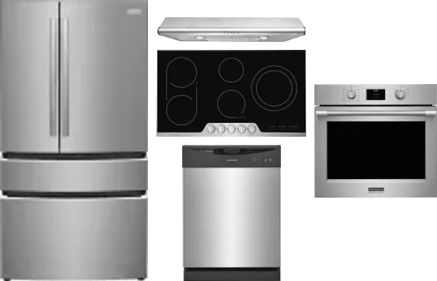 5 Piece Package Includes Refrigerator, Cooktop, Wall Oven, Hood And Dishwasher