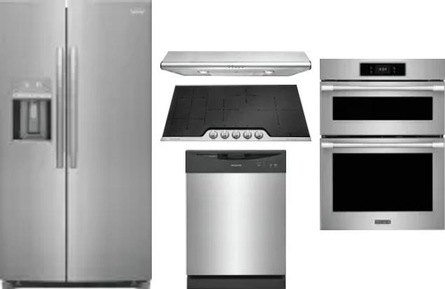 5 Piece Package Includes Refrigerator, Cooktop, Wall Oven, Hood And Dishwasher