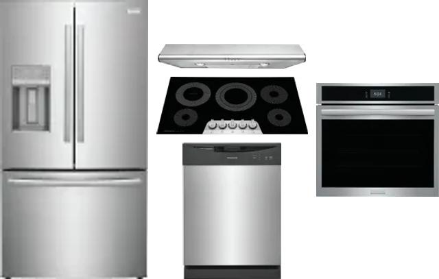 5 Piece Package Includes Refrigerator, Cooktop, Wall Oven, Hood And Dishwasher