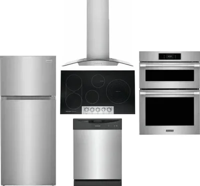 5 Piece Package Includes Refrigerator, Cooktop, Wall Oven, Hood And Dishwasher