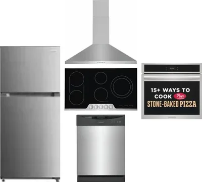 5 Piece Package Includes Refrigerator, Cooktop, Wall Oven, Hood And Dishwasher